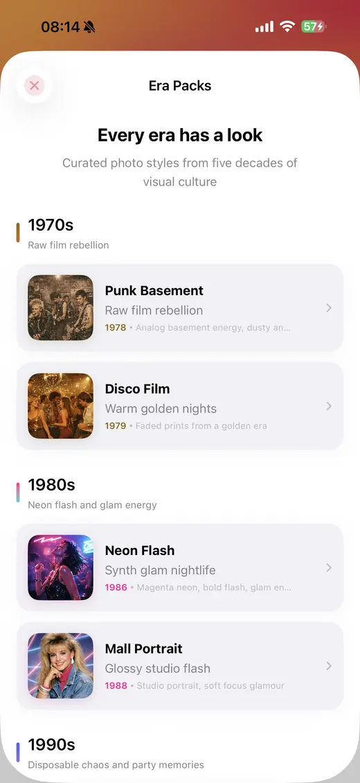 Era Packs list — every era has a look