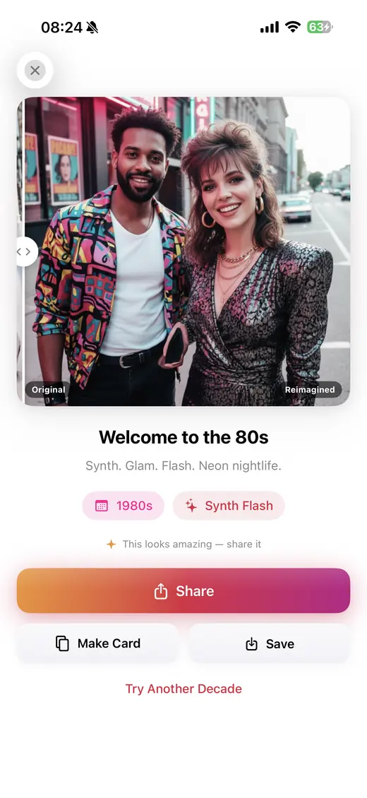 Result — welcome to the 80s, Synth Flash transformation