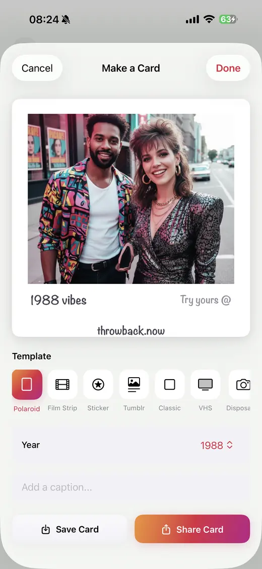 Card maker — 1988 vibes, Polaroid template